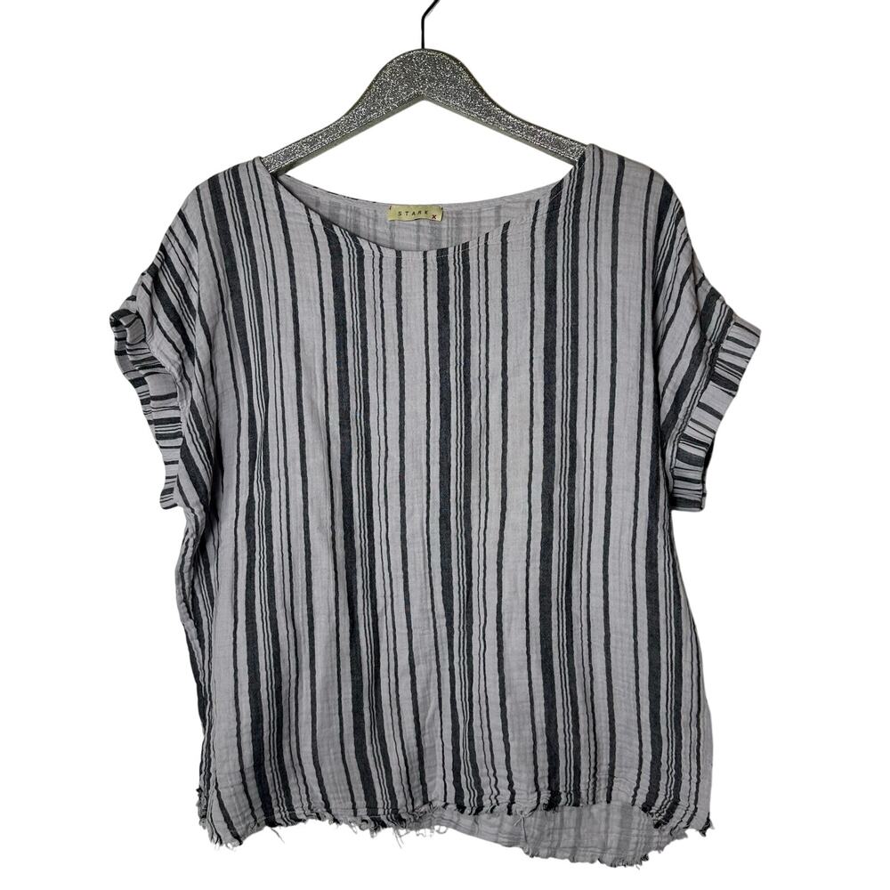 Stark X Cotton Gauze Striped Oversized Short Sleeve Shirt